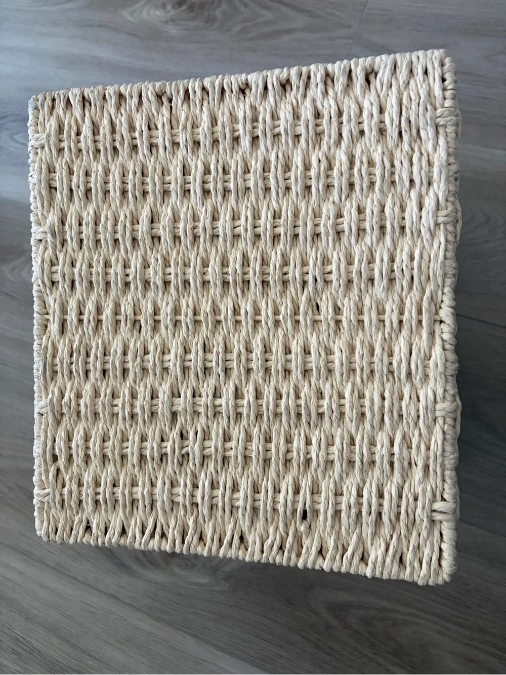 Natural Woven Storage Basket with Handles - Cream